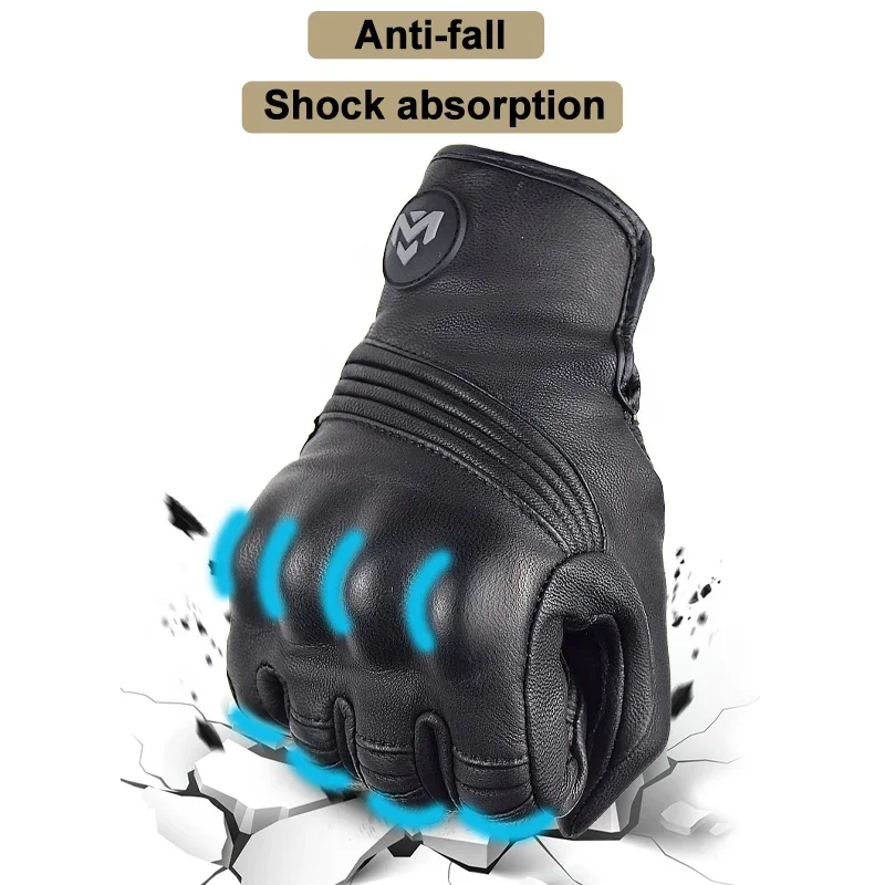

--for Retro Breathable Real Leather Motorcycle Gloves Touch Operate Guantes Moto Fist Palm Protect Men Racing Motocross Gloves