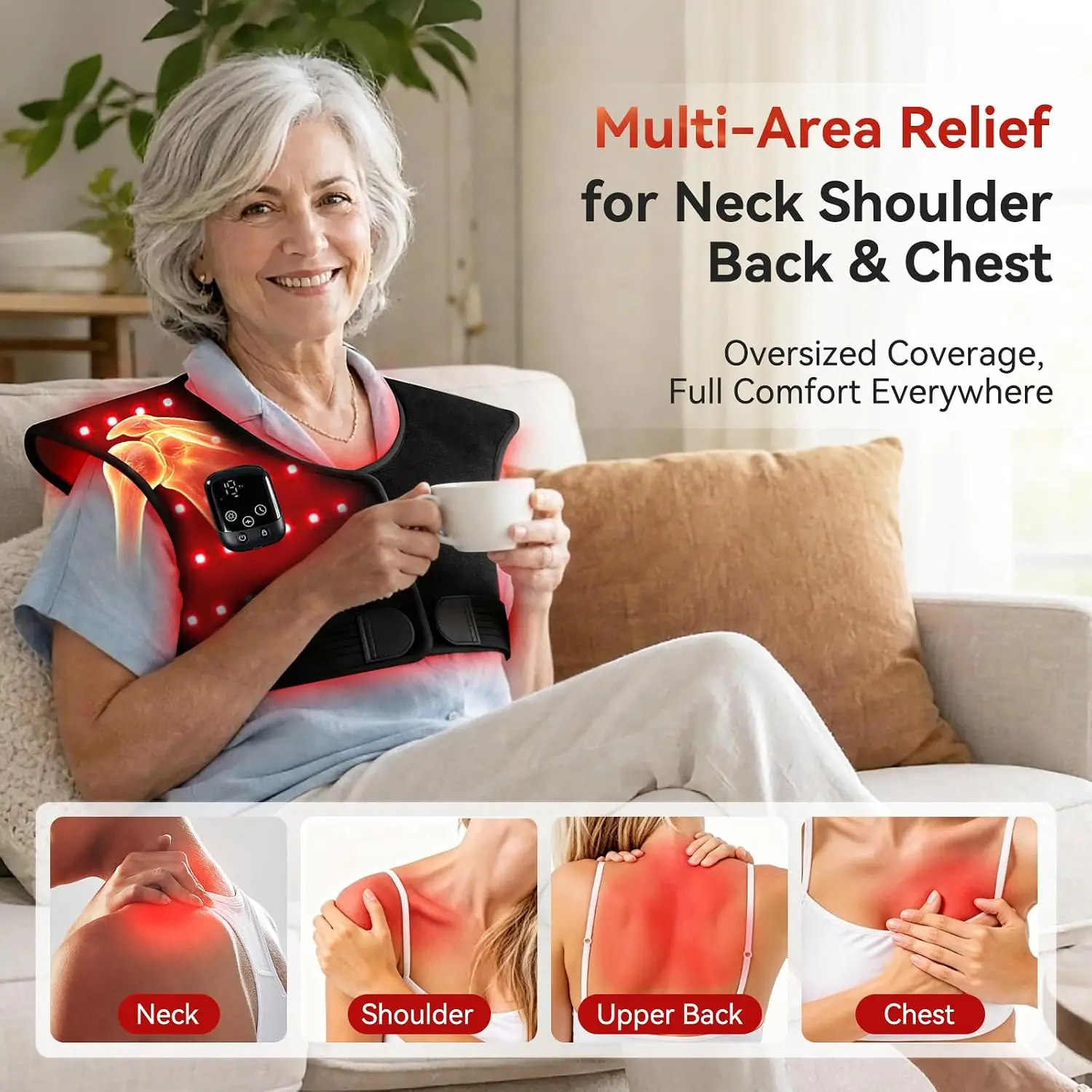 Red Light Therapy for Shoulders and Neck with 157 LEDs, 660nm & 850nm Near Infrared Red Light Therapy Wrap for Upper Back, Cordl