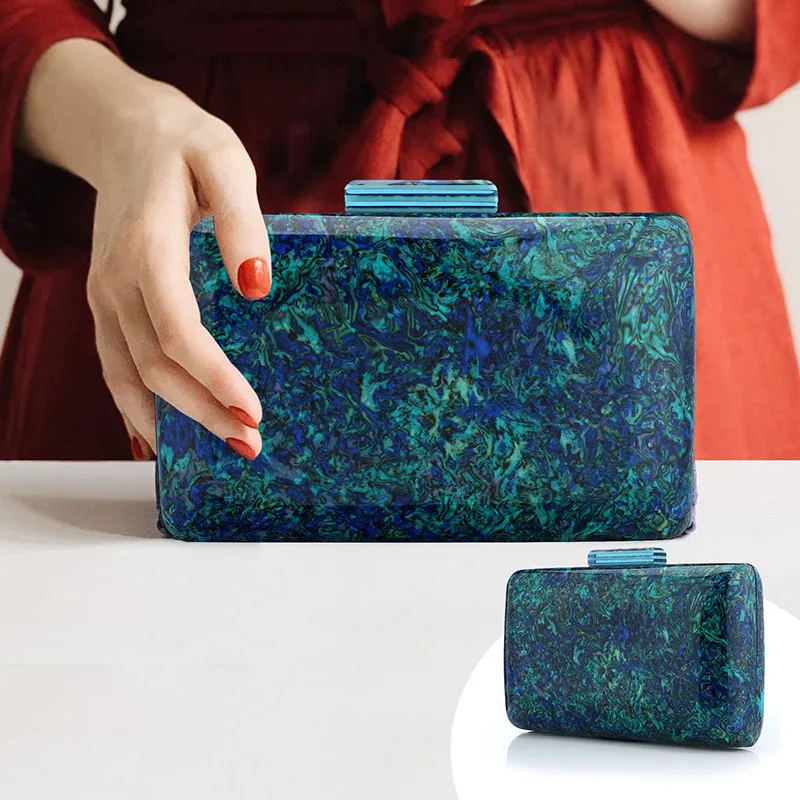 

YYW Acrylic Women Bag Vintage Colorful Marble Party Prom Evening Clutch Bag Luxury Party Handbag Woman Casual Box Clutches Purse