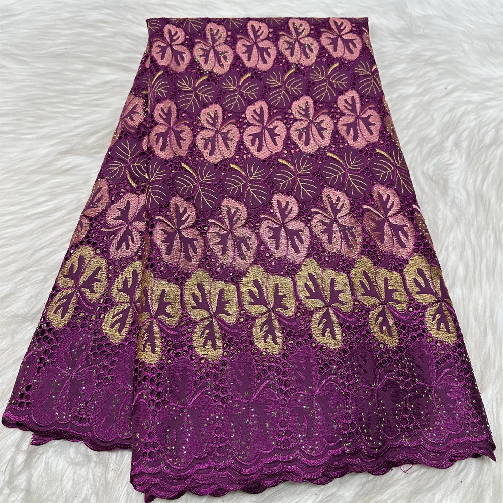 Cotton Swiss Voile Lace Embroidery White African Nigerian Lace Fabrics With stones Voile Lace 5 Yards