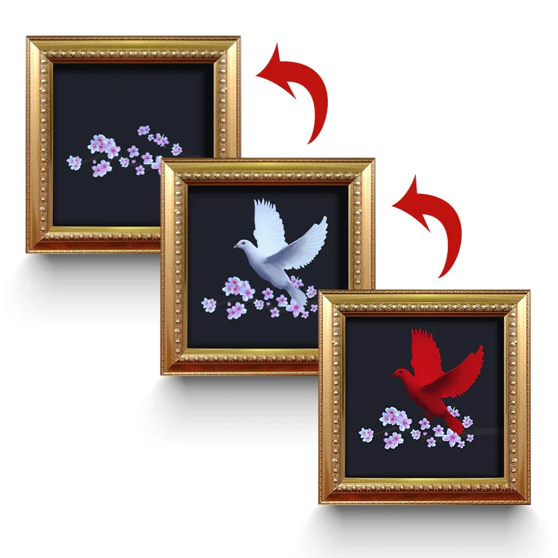 Deluxe Frame Dove Picture Chang Color To Real twice Stage Magic Tricks Double Change Magic Props Party Magic Show Comedy Toy