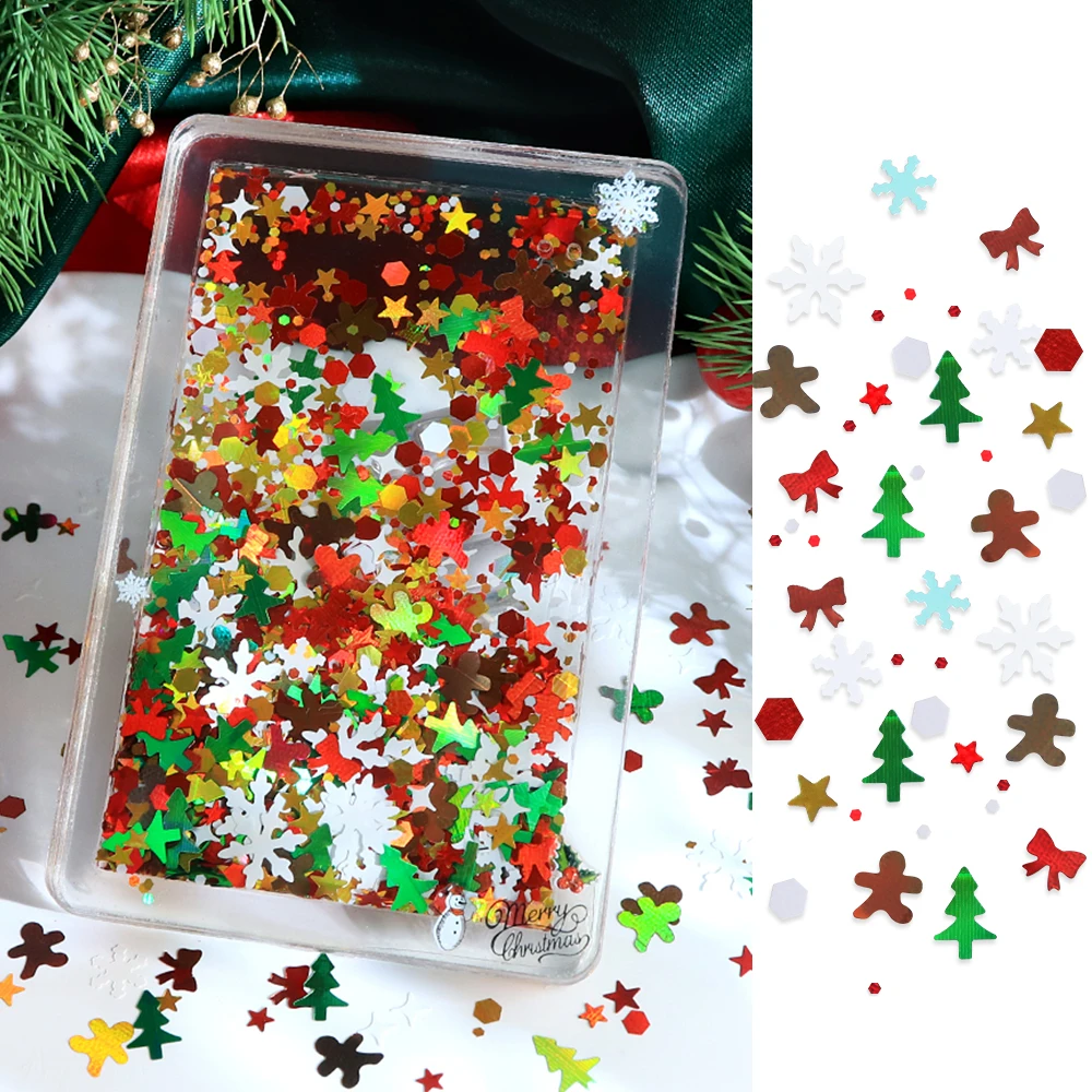 Holographic Snowflake Sequins Resin Fillings Gingerbread Man Bowknots Shiny Paillettes Christmas Gifts DIY Resin Keychain Making
