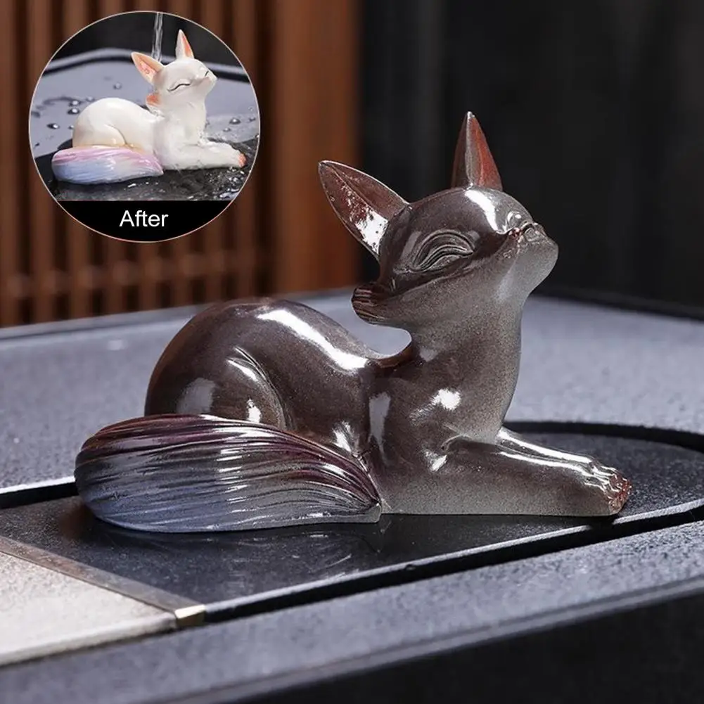 Lucky Charm Tea Pet Color Changing Resin Tea Pet Handcrafted Color Changing Fox Tea Pet for Good Luck Symbol Teahouse for Kungfu