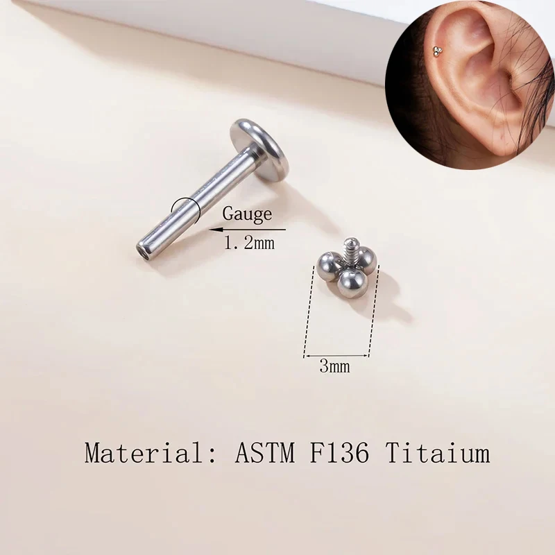 2PCS Simple Titanium Piercing Accessories, Fashionable Three-Ball Heart-Shaped Stud Earrings/Ear Bone Stud Earrings/Lip Stud