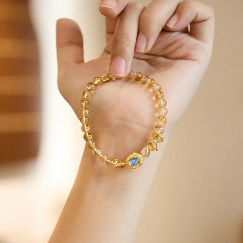 

Natural Women s Sea Blue Treasure Fairy Noble Princess Bracelet Yellow Ace Good Luck Crystal Lucky Hand String
