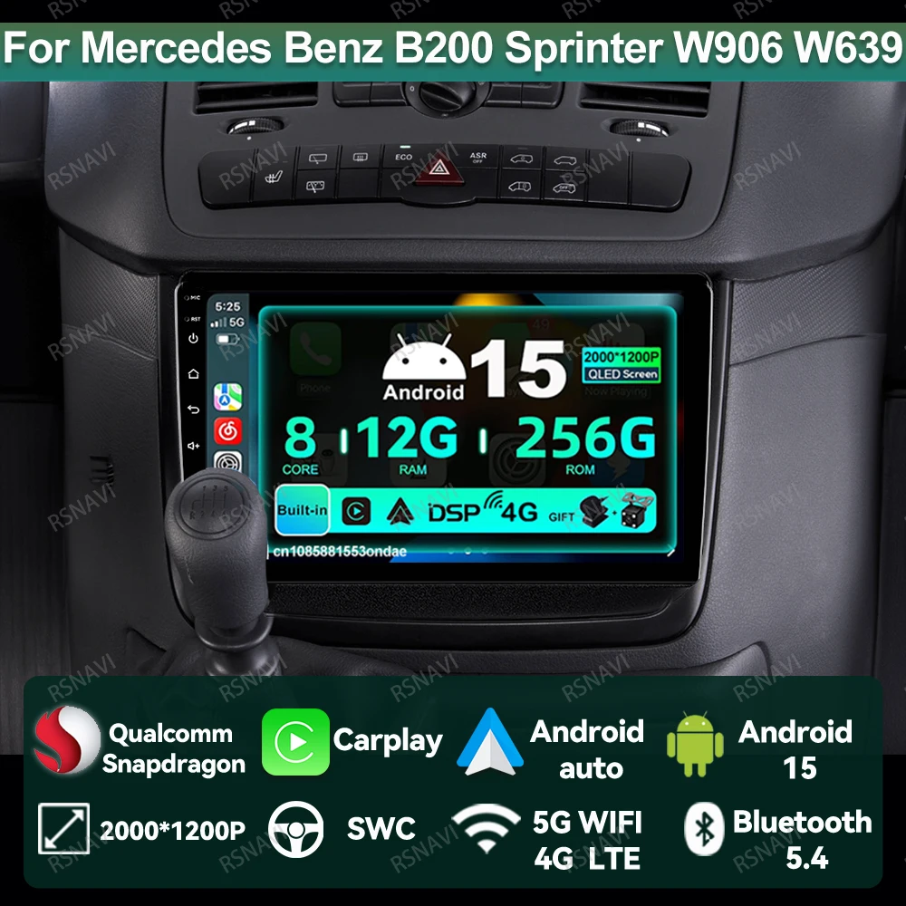 

Car Radio Android 15 For Mercedes Benz B200 Sprinter W906 W639 A B Class W169 W245 Viano Vito DSP 4G LTE Stereo Navigation GPS