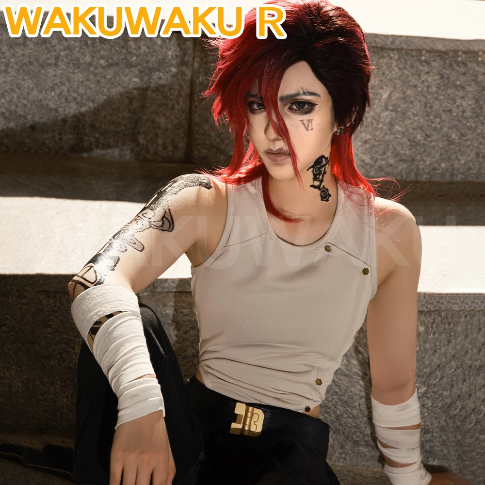 AUF LAGER Vi Cosplay Kostüm Anime Arcane Cosplay【S-3XL】WakuWaku-R Vi Cosplay Damen Graue Weste Tägliches Kostüm LOL Übergröße