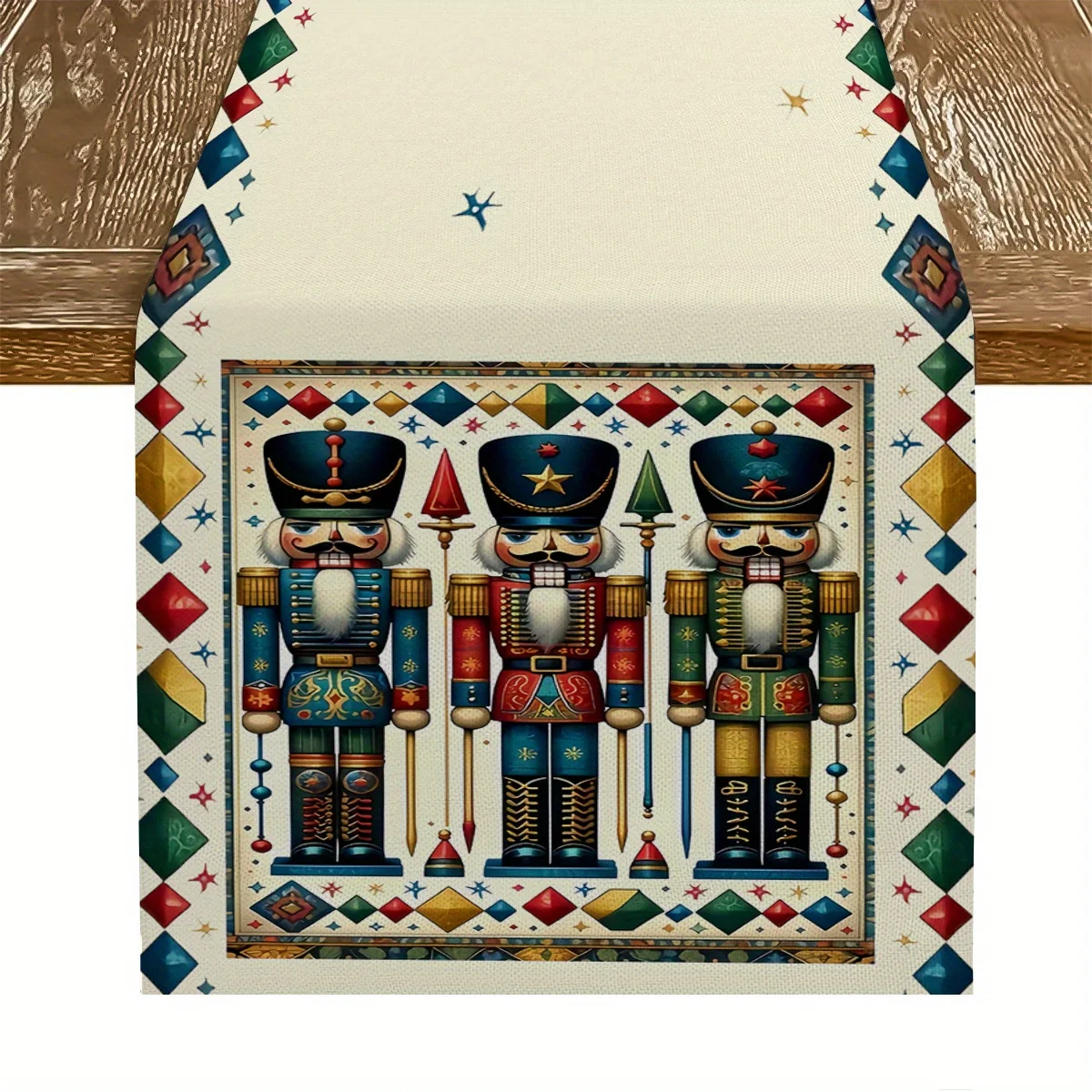 Merry Christmas Nutcracker Linen Table Runner Holiday Party Decor Winter Xmas Kitchen Dining Table Runners Christmas Decorations