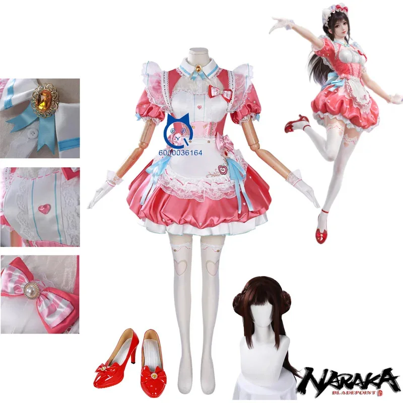 

Game Naraka: Bladepoint Hu Tao Cosplay Costume Anime Clothes Pink Lolita Dress Wig Shoes Full Set for Women Party Role Play Suit