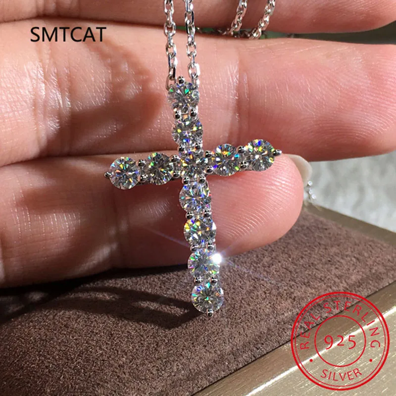 14X24MM Moissanite Cross Necklace GRA Certified S925 Silver Jesus Pendant Neck Chain for Women Engagement Bridal Fine Jewely