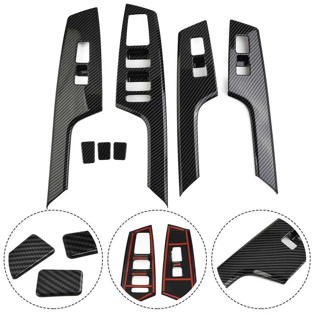 

7Pcs Carbon Fiber Decal Car Window Lift Button Switch Panel Cover Trim Stickers For Kia EV6 2021-2022 Auto Accessories