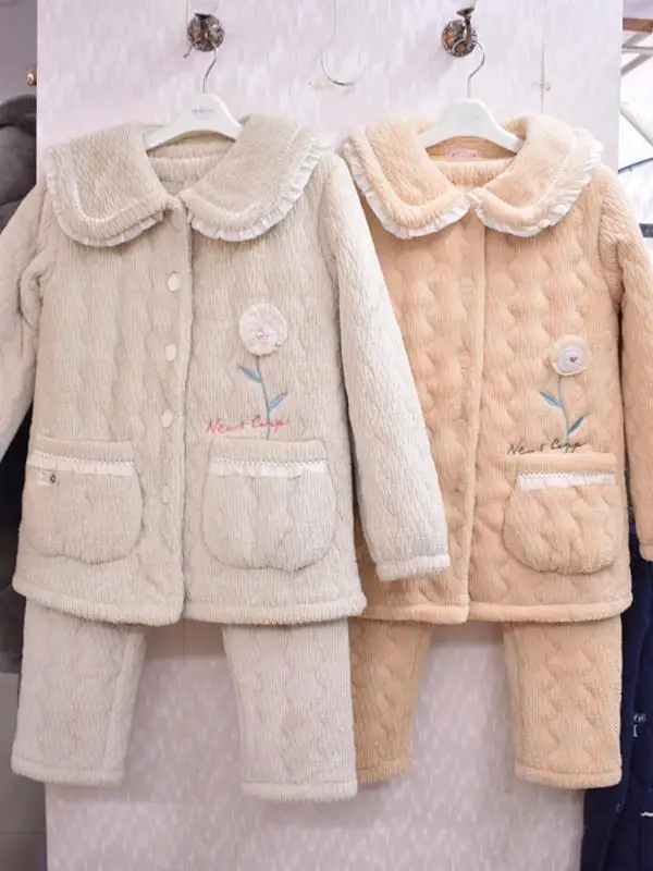 thiened-fce-coral-velvet-spwear-women's-home-clothes-set-warmth-sweet-cute-sle-long-sve-spwear-polyester-fiber