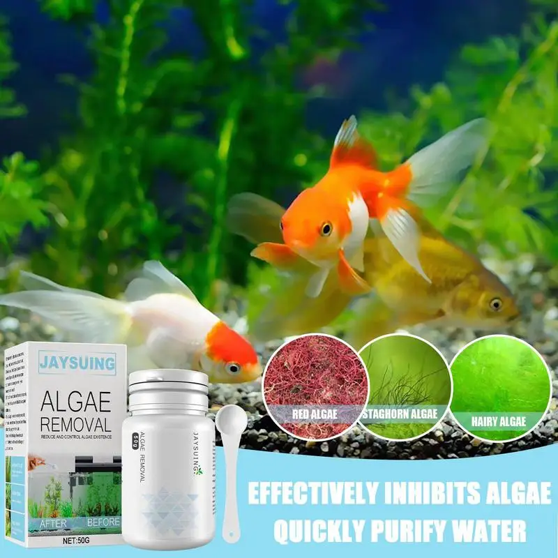 50g Aquarium Water Purifying Algae Fish Tank Cleaning Powder Tank Aquarium Accessories Pond Aquarium Moss Remover