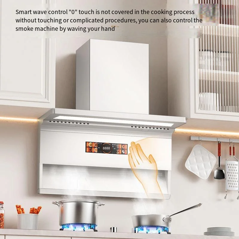 for OEM White Ultra-thin Range Hood Top Side Double Suction Large Suction Agent Touch Control Automatic Hot Cleaning