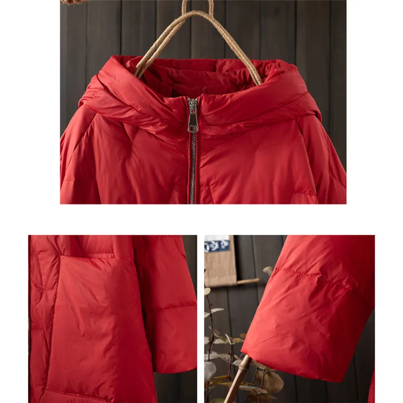 Large Pocket Oversize Down Coat Autumn Winter Women Warm Thick White Duck Down Jacket Ladies Long Hooded Parkas Puffer Outwears