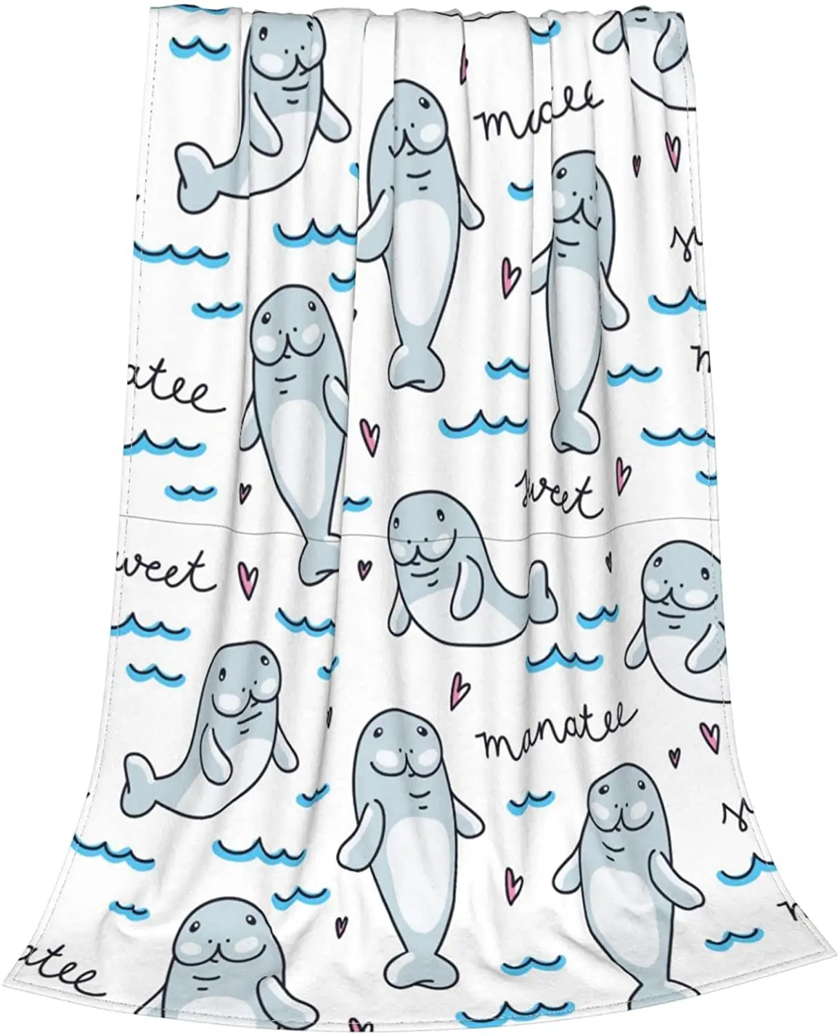 Cute Cartoon Manatee Throw Blanket Soft Warm Lightweight Fluffy Blanket for Bed Couch Kid Adult 50