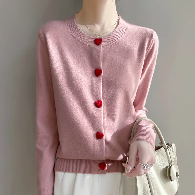 soft-waxy-women's-crewneck-knitted-cardigan-sweet-style-comfortable-fit-2025-fashion-trend-abs-material-functional-pocket