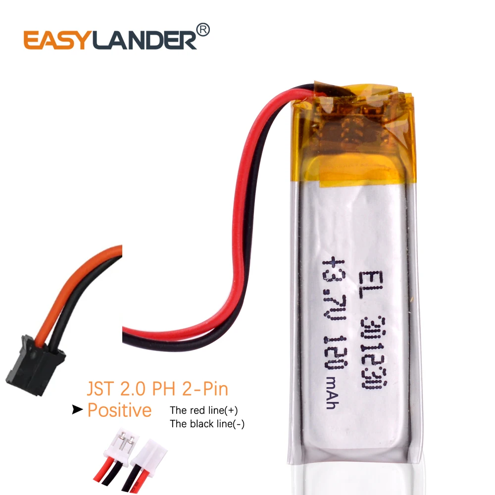 JST PHR-2-BK 2,02 pines 301030 3,7 V 120mAh baterías recargables de polímero de iones de litio 301230 para teclado nano "o inalámbrico