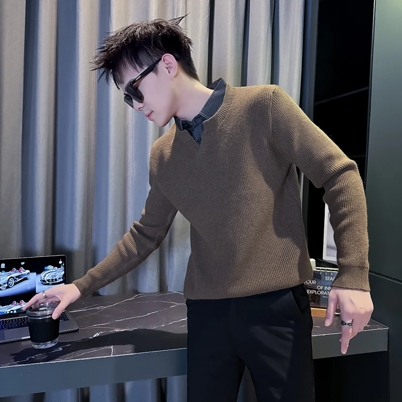 

Мужской свитер Slim Fit с воротником-стойкой, маленький размер, повседневный, с длинным рукавом, теплый, мягкий, из волокна Coolmax, осенне-зимний, модный