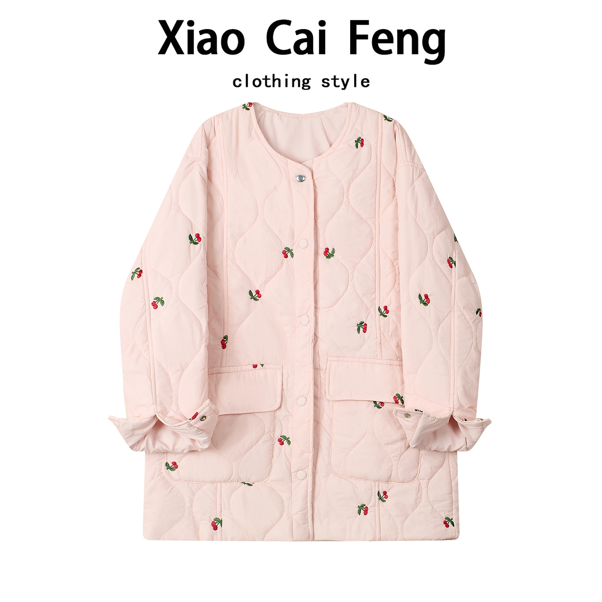 

Розовое хлопковое пальто с вышивкой и ромбовидным узором для женщин, зимняя одежда, теплое, свободное, средней длины, с эффектом омоложения