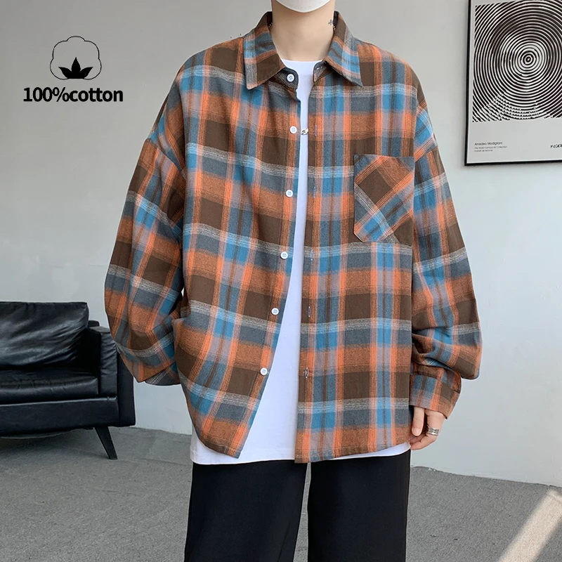 

Men's Lightly Brushed Cotton Plaid Shirt Jacket - Breathable Oversized Spring/Autumn​ Breathable, Moisture-wicking M-5XL