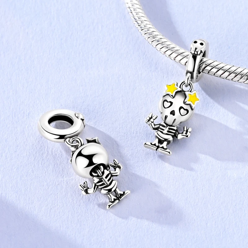 925 Sterling Silber Halloween Charm-Perlen Kürbis Totenkopf Hexe Geist Schwarze Katze Anhänger Passend für Halsketten Armbänder Damen Schmuck Geschenk – Detail 16