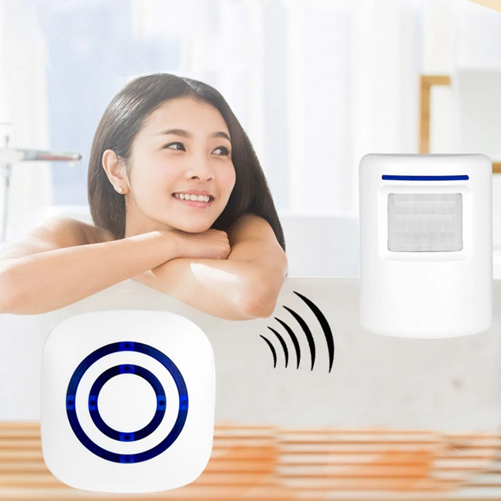 Timbre inalámbrico A14M, Sensor infrarrojo PIR, Detector de movimiento, alarma de timbre de puerta de entrada con receptor y transmisor, enchufe europeo