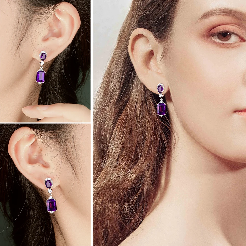 GZ ZONGFA Genuine 925 Sterling Silve Drop Earrings for Women Natural Amethyst 8ct Gemstone Shimmering Trendy Fine Jewelry