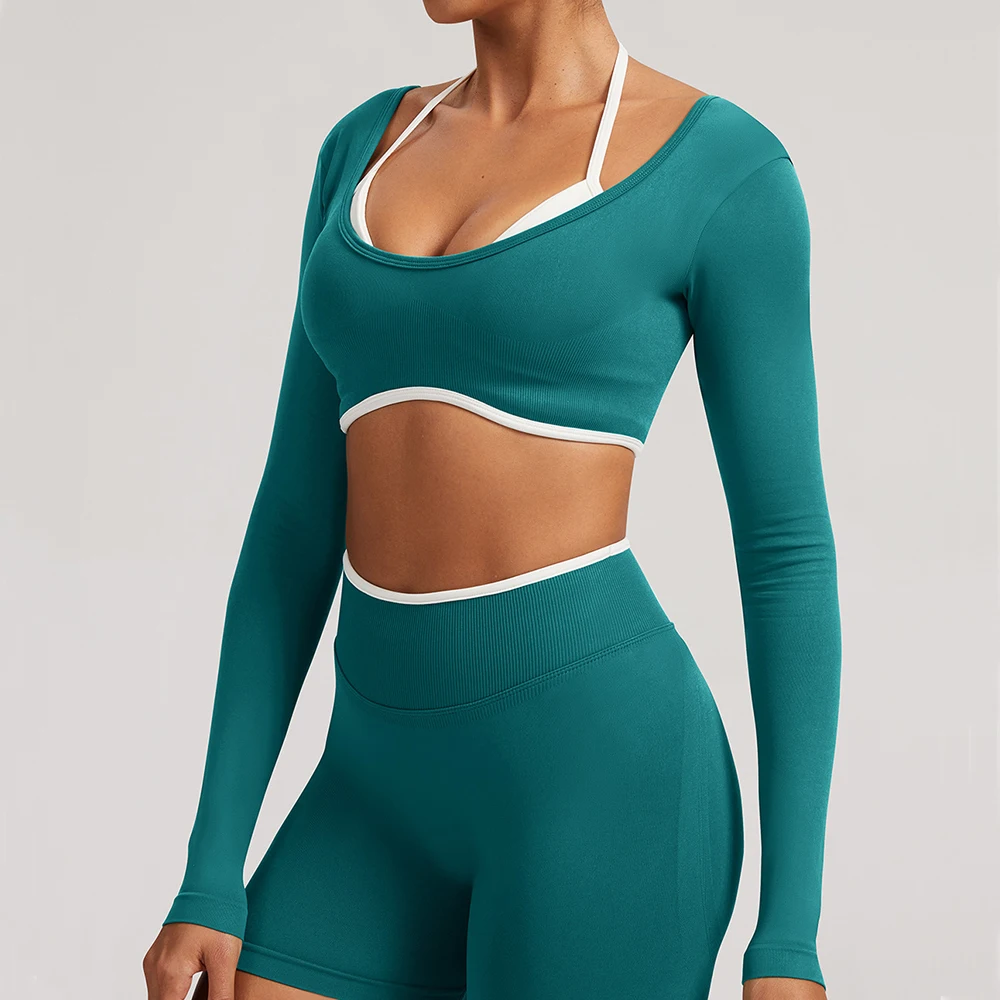 Seamless Yoga Shirts For Women Yoga Long Sleeve Fitness Running Gym Clothes Workout Dry Fit Breathable High Elastic Sports Top