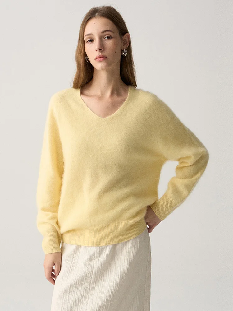 

Autumn Winter Cashmere Wool Sweater,V-Neck Soft Chic Knitted Pullovers,4% Cashmere 96%wool Knitwear