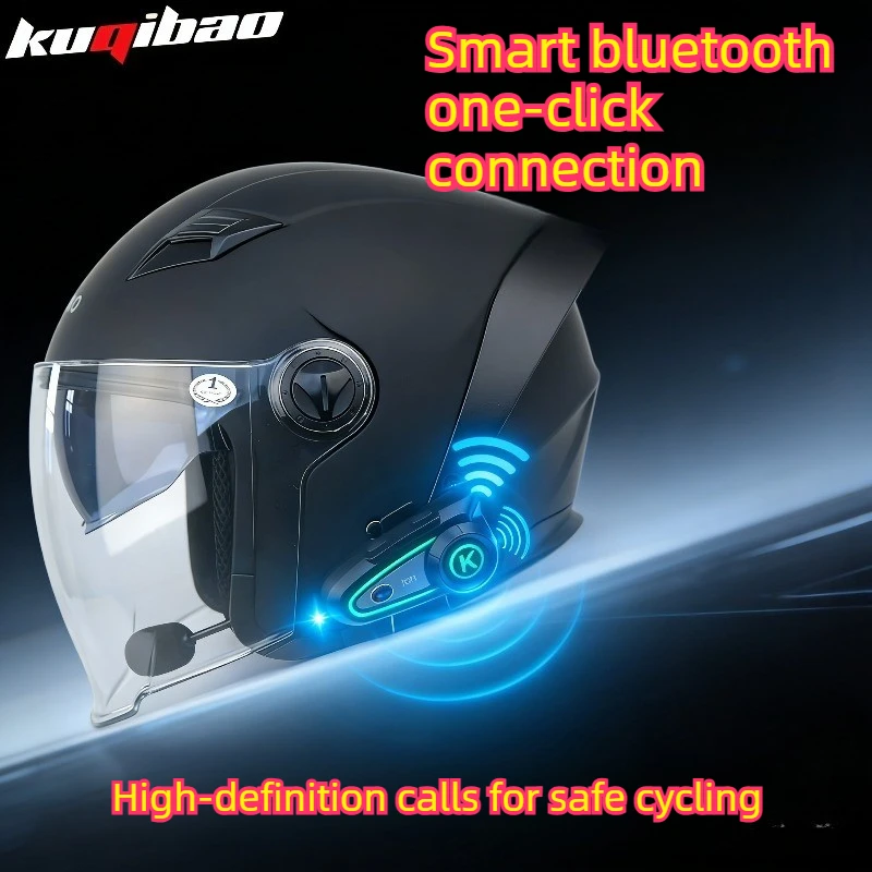 

Motorcycle Bluetooth Half Helmet Intercom Headset Double Mirror Men Women Electric Knight Universal All Season