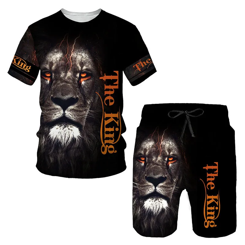 Animal Lion 3D Printed T-Shirts Shorts Sets Men\'s Tracksuits Fashion Oversized Short Sleeve T Shirt Pants Set Man Suits Clothing