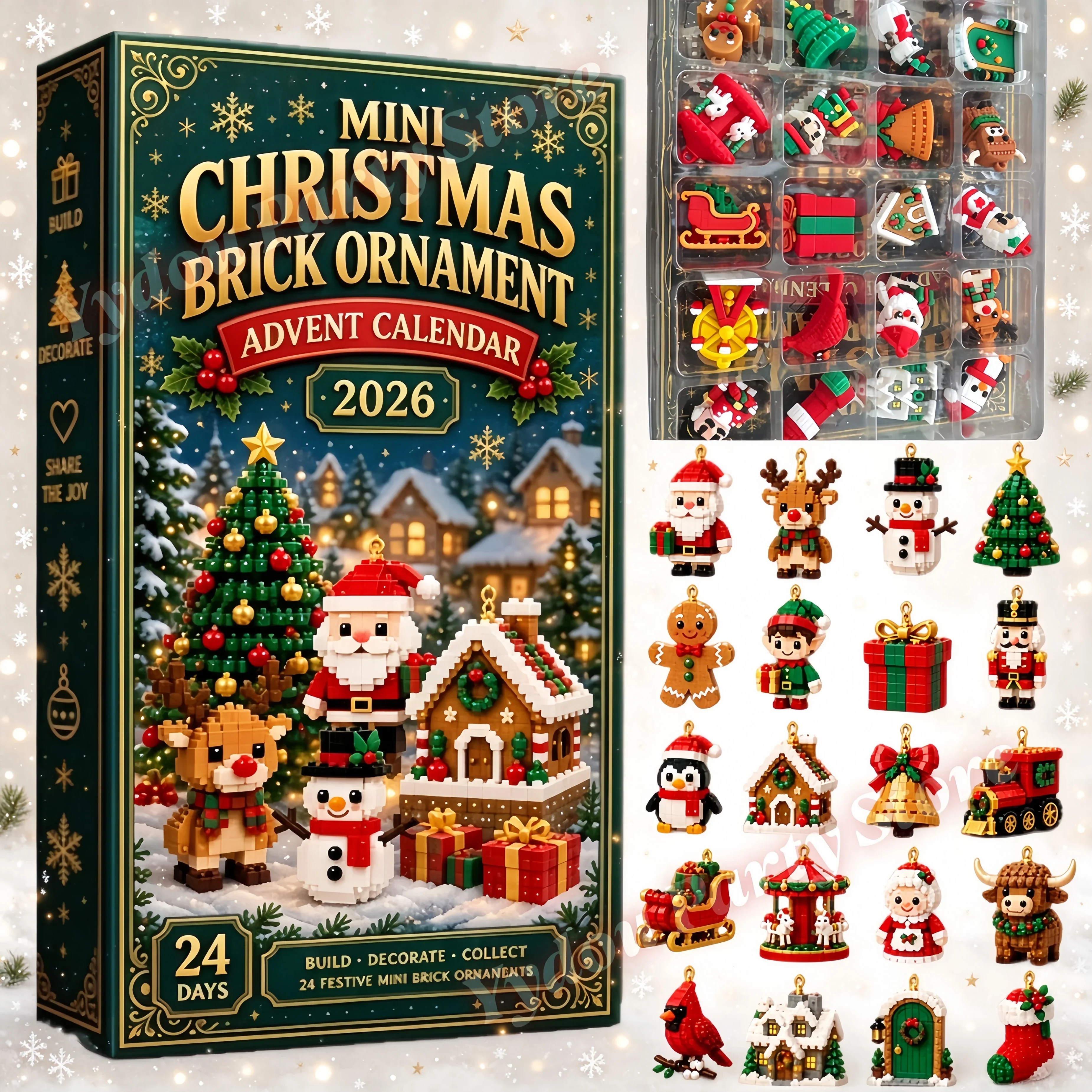 24-dniowy kalendarz adwentowy z ozdobami w kształcie klocków, 3D mini kalendarz odliczający dni do Świąt Bożego Narodzenia, klocki do budowania, ozdoba na choinkę, dekoracja na świąteczne przyjęcie.