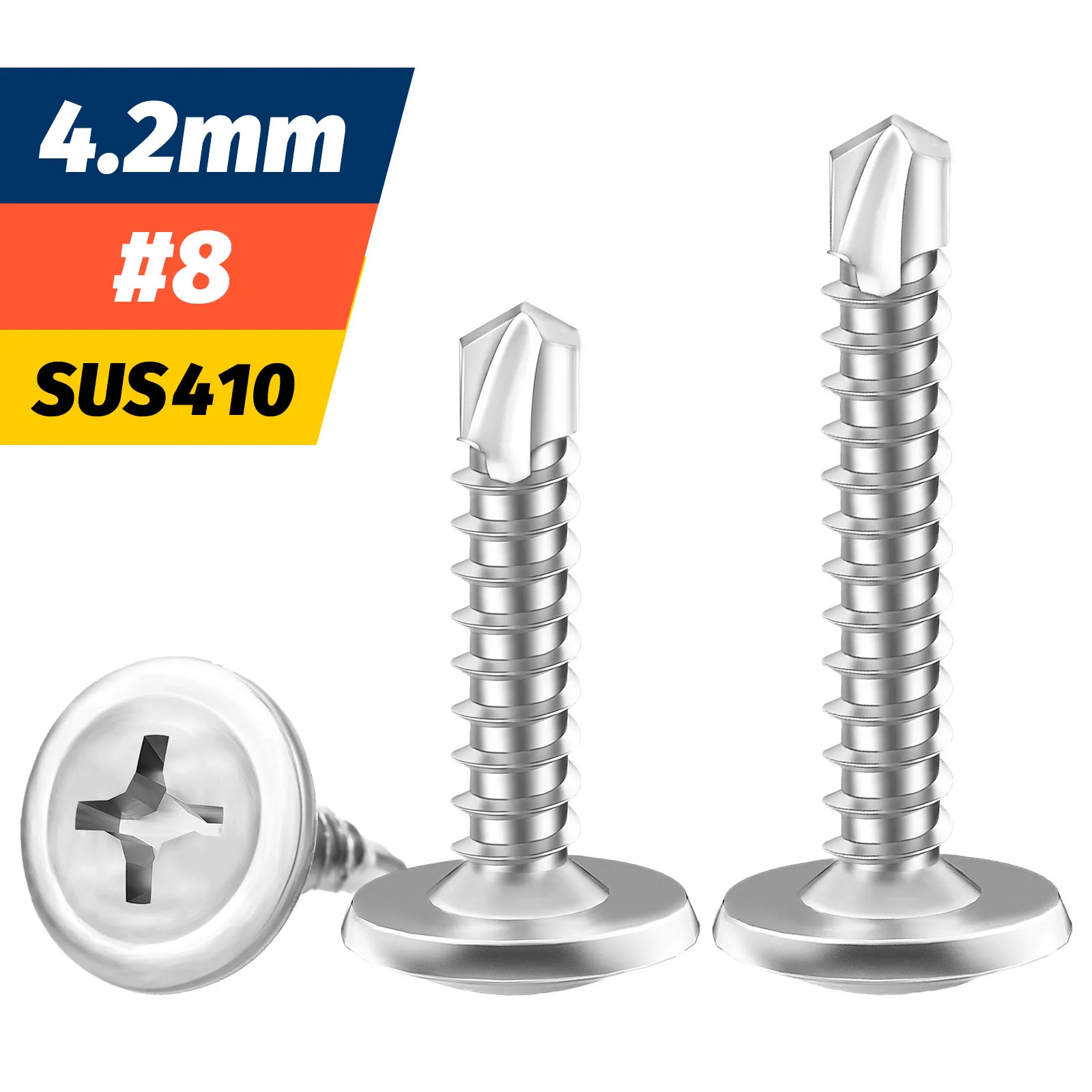 #8 M4.2 Self-Tapping Sheet Metal Screws 410 Stainless Steel Truss Head High-Strength Quick Tapping Tek Screws Lath to Metal