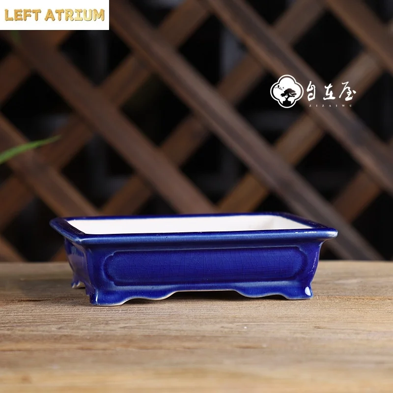 Ceramic Colorful Glazed Rectangle Bonsai Pot,Small Flower Vase,Tradition Chinese,Home Table Room Garden Decoration