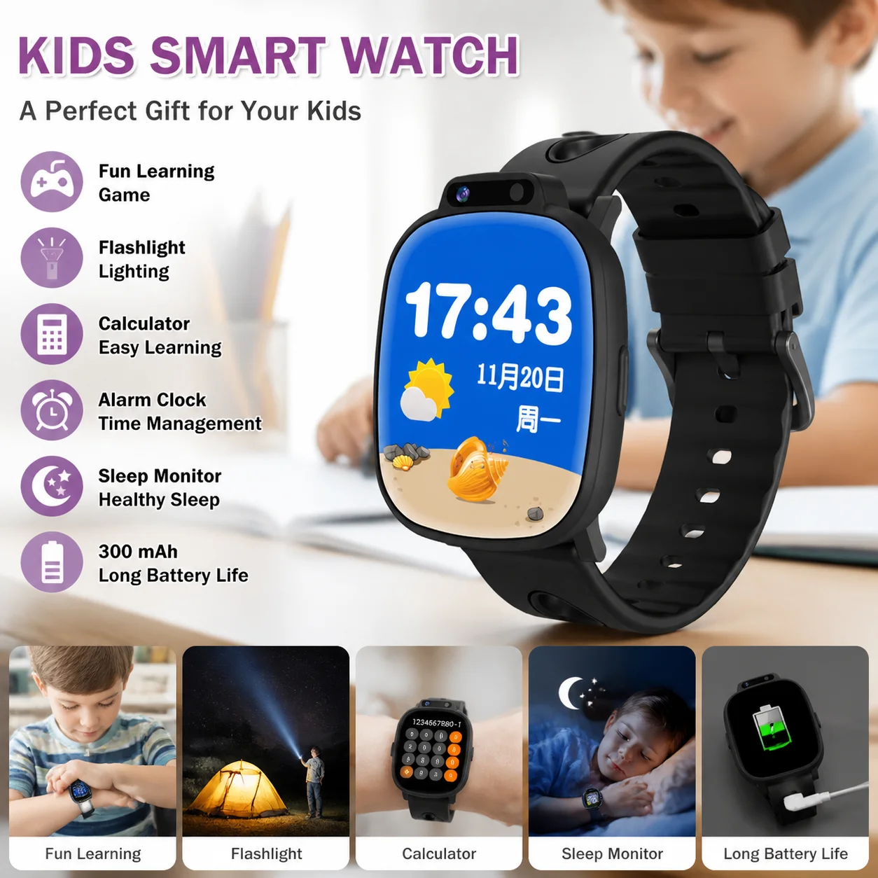 Smartwatch Digital Watches For Kid Boy With Alarm - Kinder-Smartwatch für Jungen und Mädchen, Touchscreen-Digitaluhr