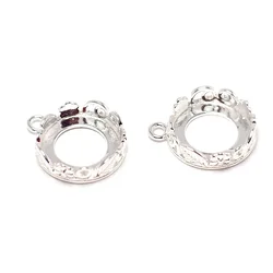 2pcs Round Charms,Silver Plated Brass Classic Vintage Charms,Leafs Flower Drop,Inlayable Pendant,Jewelry Necklace Making