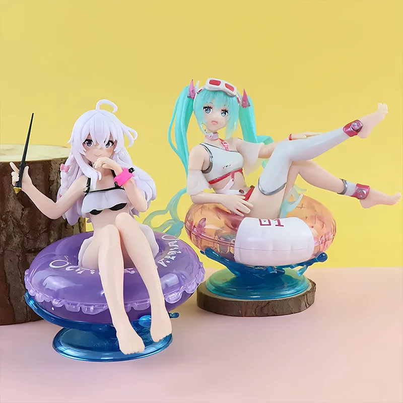 

13CM Anime Elaina miku Figure Summer vacation Swimming ring Series PVC Cute Sitting Position Swimsuit Model accompany Toys Gifts
