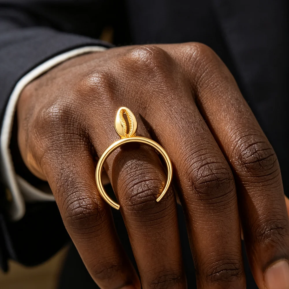 Böhmische Gold-Kaurimuschel-Ohrringe Ring Schmuckset Damen Modeschmuck Geschenk – Detail 5