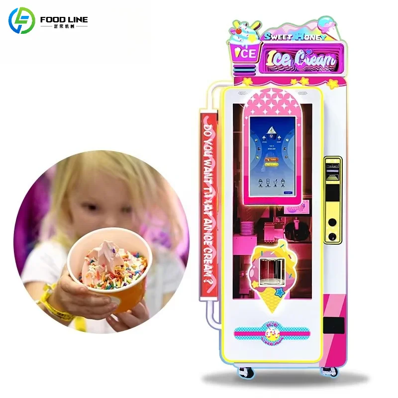 Customized Cartoon Ice Cream Vending Machine Multi-Flavor Touch Screen 24H Self-Service Commercial Equipment