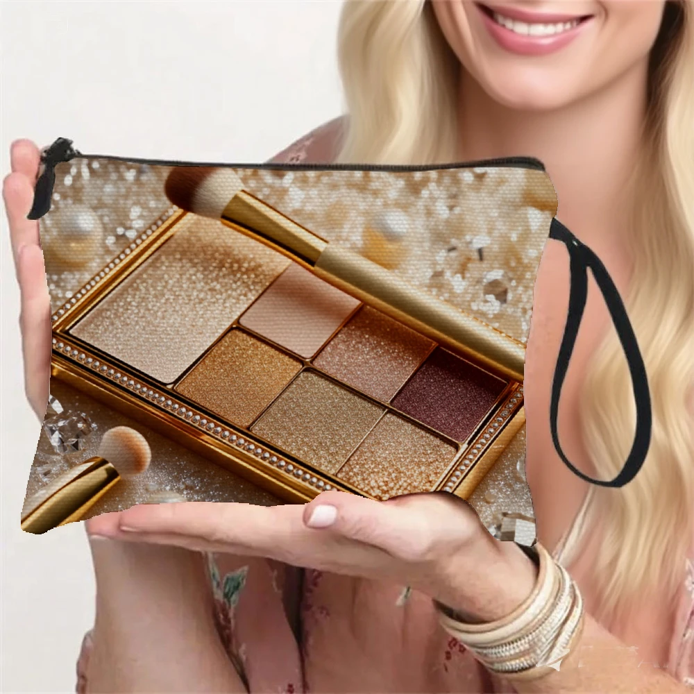 A Stylish and Practical Toiletry Pouch Featuring A Golden Makeup Tool Design Perfect for Both Travel and Everyday Use for Women