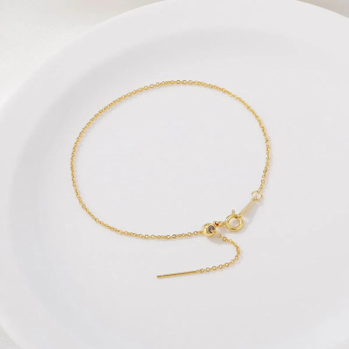 14K Gold Plated Color Retention Adjustable O & Box Chain With Threading Needle For Beading DIY Bracelet Jewelry Making Supplies