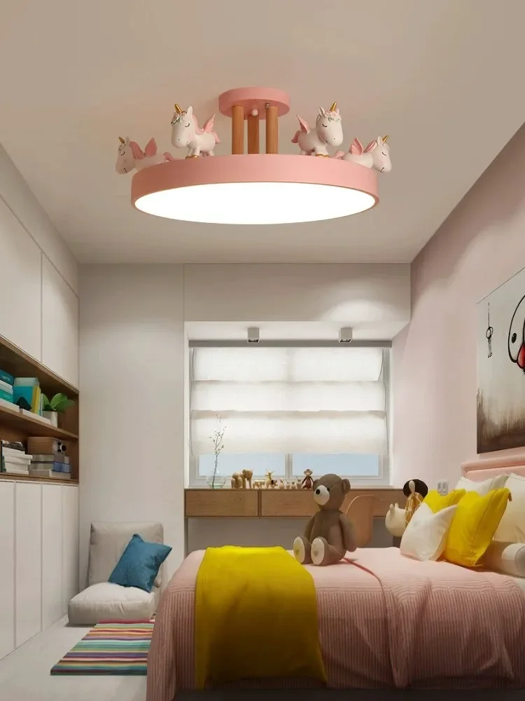 Imagem -06 - Estilo Nórdico Conduziu a Luz de Teto para a Sala das Crianças Luz da Decoração do Teto Rosa Azul Unicórnio para a Sala de Visitas Quarto Decoração Home o