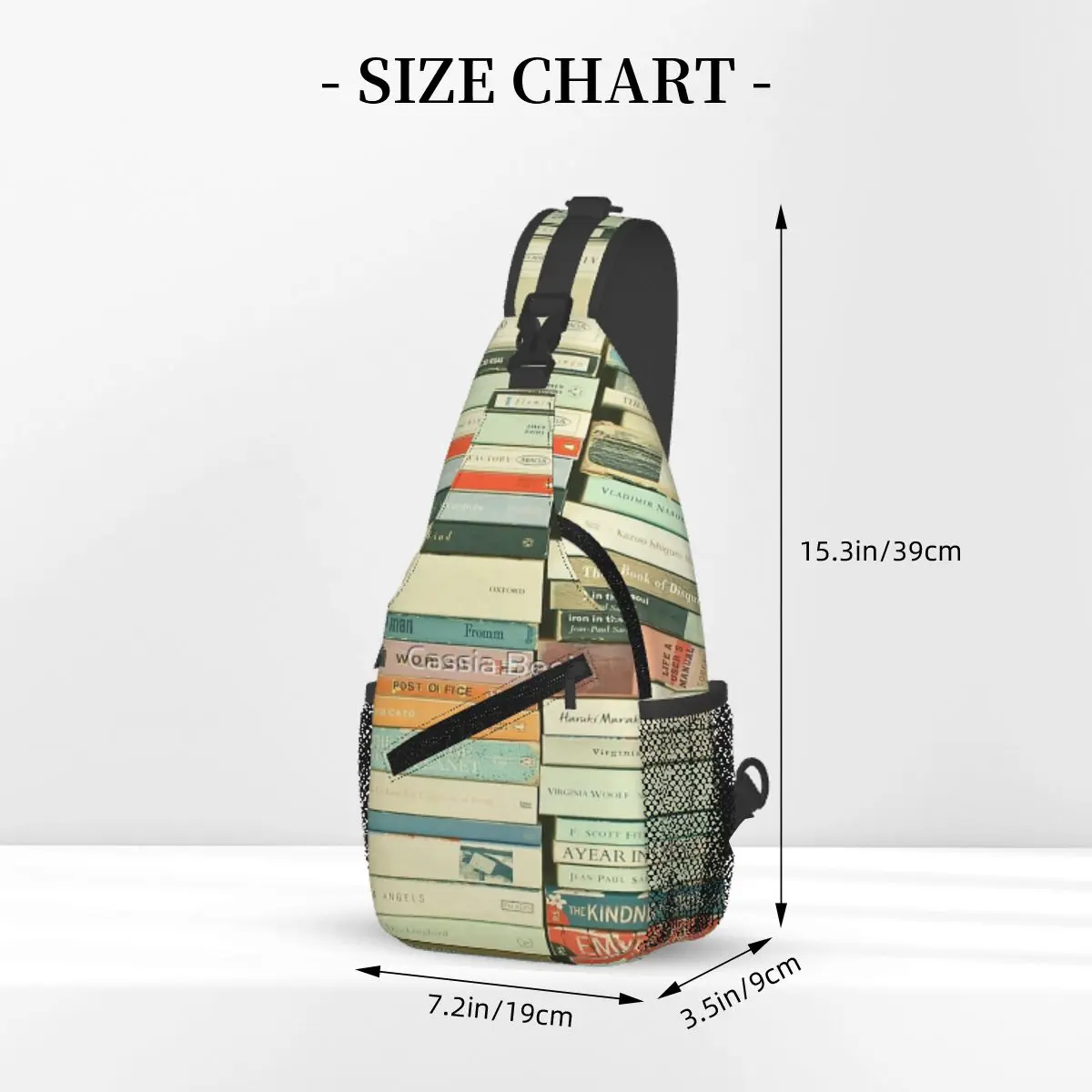 Sac de poitrine Bookworm pour vacances, sac à bandoulière portable pour l'école, multi-style