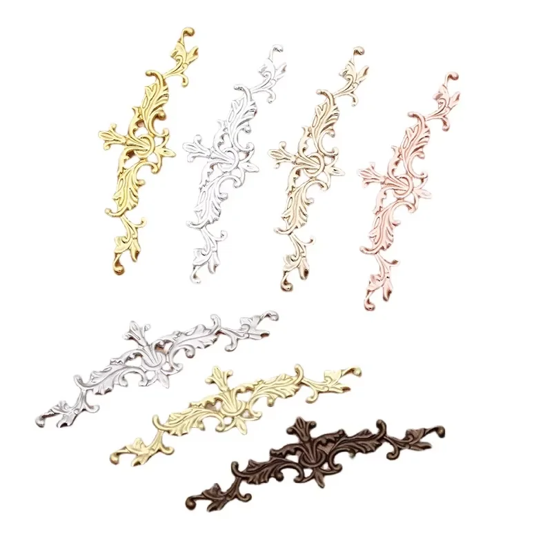 BoYuTe (50 Pieces/Lot) Metal Brass Stamping 10*52MM European Filigree Flower Plate Materials DIY Handmade Jewelry Accessories