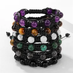 8mm Natural Stone Beads Braided Bracelet Tiger Eye Amethysts Adjustable Handmade Woven Rope Bracelets For Women Men Jewelry