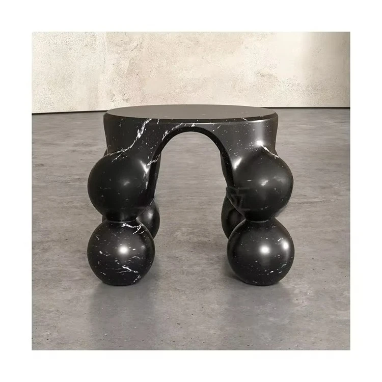 Natural modern round table, top lime edge, dark