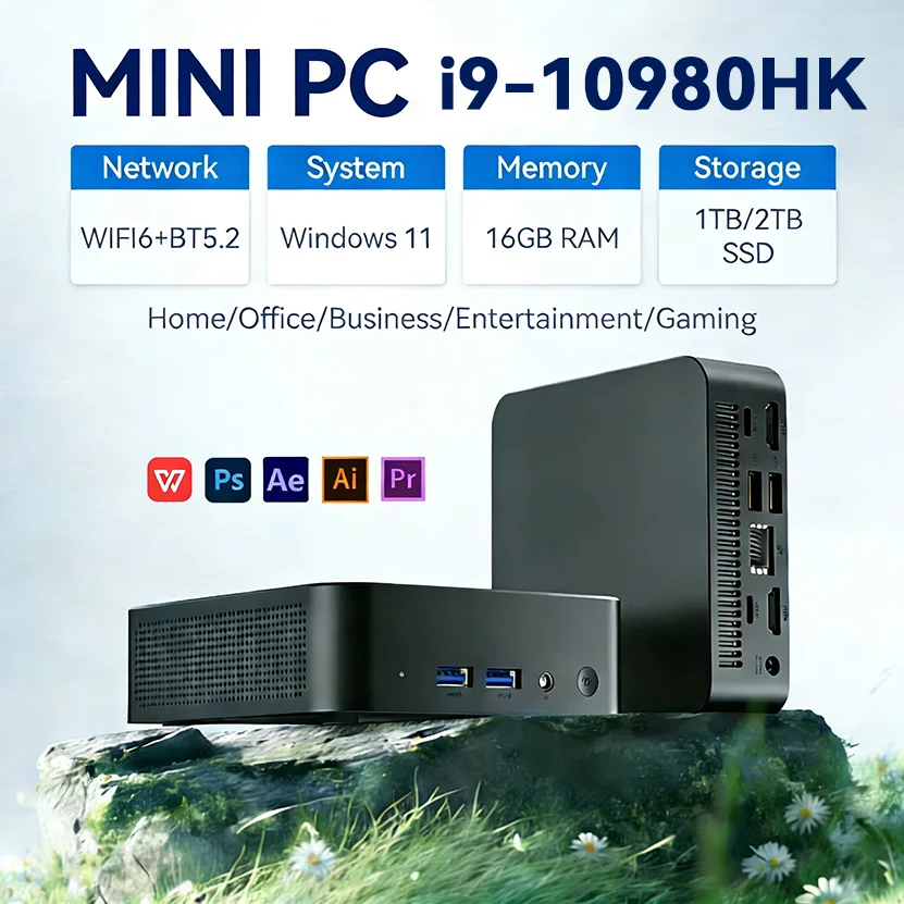2026 Powerful Intel i9 10980HK Mini PC Windows 11 16GB DDR4 1TB SSD WiFi6 BT5.2 4K HD Compact Mini Computer for Gaming Offi