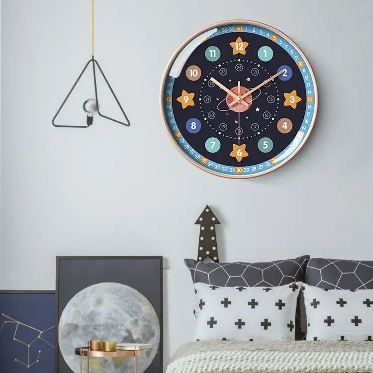 Early Education Hanging Clock Learning Clock Living Room Children's Clock Wall Clock Silent Free of Punching Quartz Clock ZD514