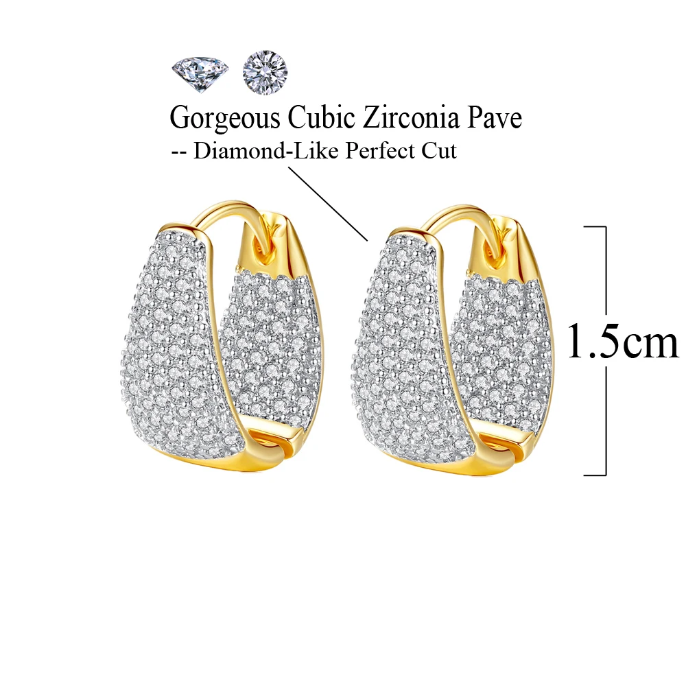 CWWZircons Micro Inlaid Cubic Zirconia Two Tones Ear Buckle French Trendy Hoop Earrings for Women Double Sided CZ Jewerly CZ619